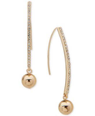 DKNY - Gold-Tone Crystal Threader Ball Drop Earrings
