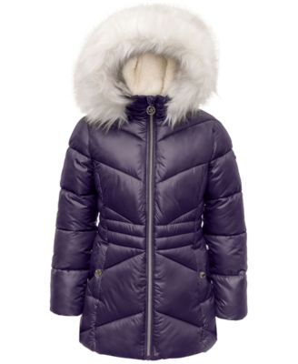 Michael Kors - Big Girls Stadium Puffer Jacket with Faux-Fur Trim