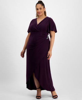 SL Fashions - Plus Size Flutter-Sleeve High-Low Gown