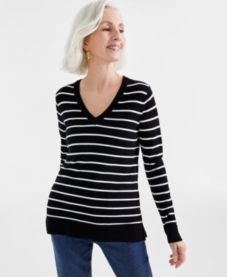 Style & Co - Women's Striped V-Neck Sweater, Created for Macy's