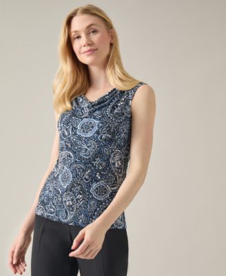 Kasper - Printed Sleeveless Cowlneck Blouse