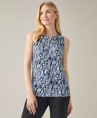 Kasper - Women's Sleeveless Pleated Keyhole Blouse