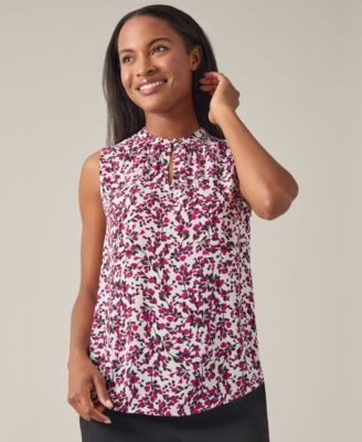 Kasper - Women's Printed Keyhole-Neck Sleeveless Top