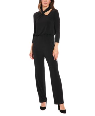 London Times - Women's Loop-Neck Blouson Jersey Jumpsuit
