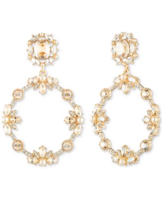 Marchesa - Gold-Tone Stone, Crystal, & Imitation Pearl Orbital Circle Drop Earrings