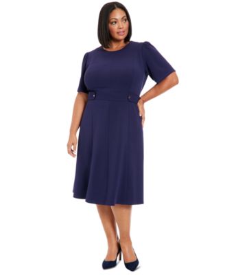 London Times - Plus Size Fit & Flare Scuba Crepe Midi Dress