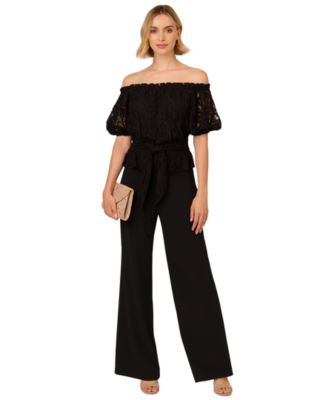 Adrianna Papell - Women's Mixed-Media Off-The-Shoulder Jumpsuit
