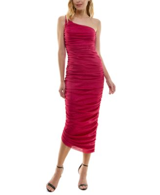 Jump - Juniors' Asymmetric-Neck Side-Shirred Bodycon Midi Dress