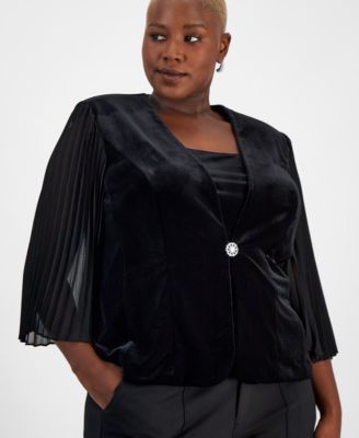 Alex Evenings - Plus Size Velvet Pleated-Sleeve Jacket and Tank