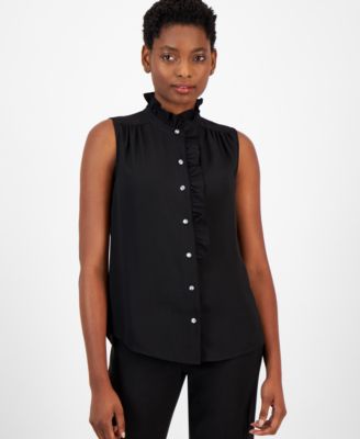 Anne Klein - Women's Ruffle-Front Sleeveless Button-Front Top