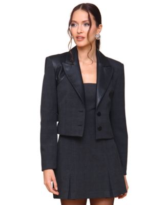 Avec Les Filles - Women's Faux-Leather-Trim Cropped Jacket
