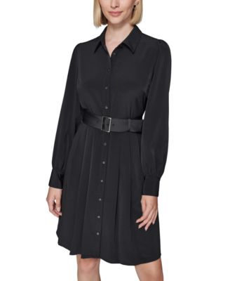 KARL LAGERFELD PARIS - Women's Belted Blouson-Sleeve Shirtdress