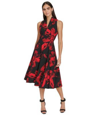 Calvin Klein - Petite Printed V-Neck Sleeveless Dress
