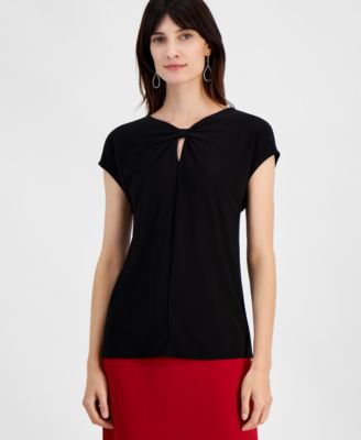 Kasper - Women's Twist Keyhole-Neck Cap-Sleeve Top