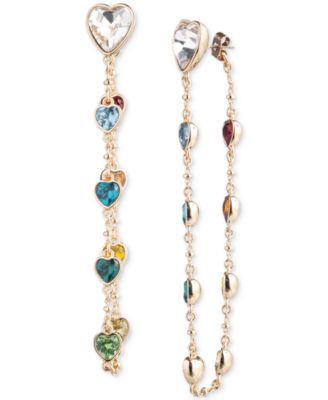 Emily in Paris - Gold-Tone Multicolor Heart & Chain Front-to-Back Earrings