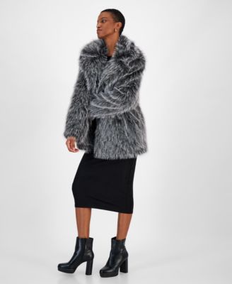 Bar III - Women's Faux-Fur Long-Sleeve Overcoat
