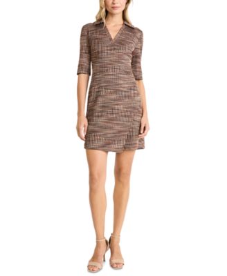 Donna Morgan - Women's Collared Faux-Wrap Short-Sleeve Mini Dress