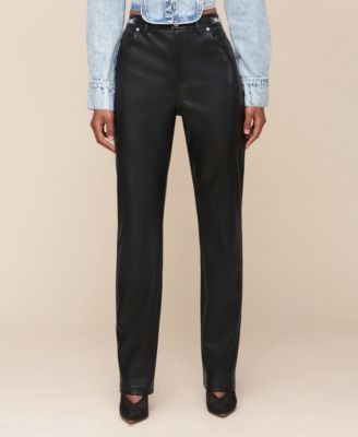 Avec Les Filles - Women's Faux-Leather Chain Straight-Leg Pants