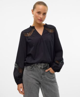 Vero Moda - Women's Lace-Inset Long-Sleeve Top