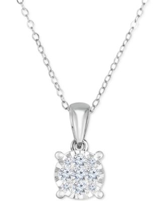 TruMiracle - Diamond Round Cluster 18" Pendant Necklace (1/2 ct. t.w.) in 14k White Gold