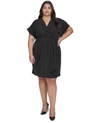 DKNY - Plus Size Dolman-Sleeve Faux-Wrap Dress