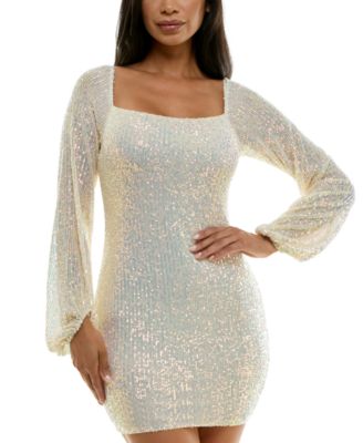 Emerald Sundae - Juniors' Sequin Blouson-Sleeve Bodycon Dress