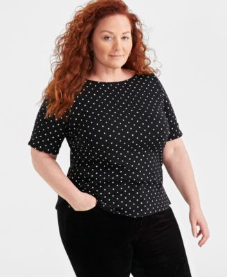 Style & Co - Plus Size Printed Boat-Neck Elbow-Sleeve Top