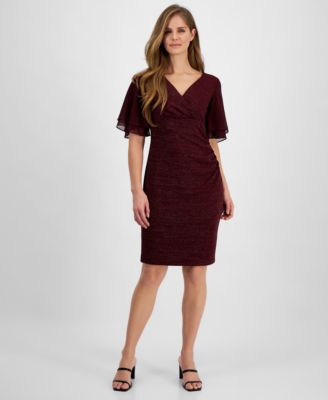 Connected - Petite Surplice-Neck Tiered-Ruffle-Sleeve Sheath Dress