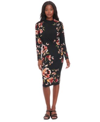 London Times - Petite Floral Long-Sleeve Bodycon Dress