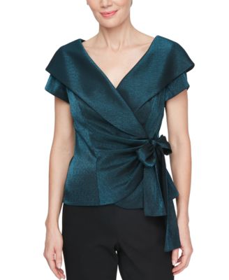 Alex Evenings - Women's Portrait-Collar Tie-Waist Blouse
