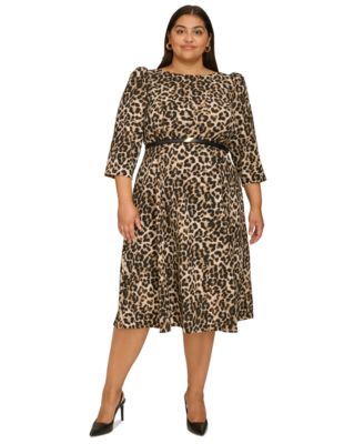 Calvin Klein - Plus Size Animal-Print Belted Midi Dress