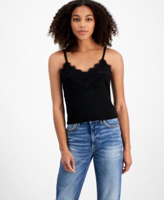 GUESS - Women's Mena Lace-Trim V-Neck Sleeveless Top