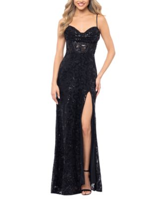 Blondie Nites - Juniors' Sequin-Detailed Slit-Hem Gown