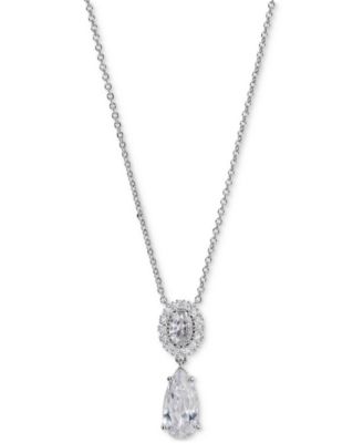 Eliot Danori - Silver-Tone Cubic Zirconia Double Drop Necklace 16" + 2" extender, Created for Macy's