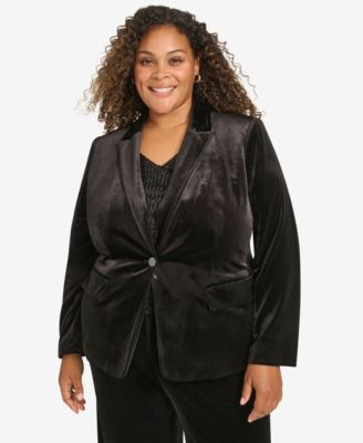 Calvin Klein - Plus Size Velvet Peak-Lapel Single-Button Blazer