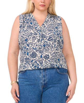 Vince Camuto - Plus Size Printed V-Neck Sleeveless Top