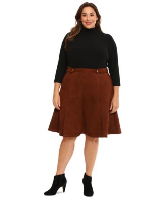 London Times - Plus Size Combo Faux-Suede Mock-Neck Dress