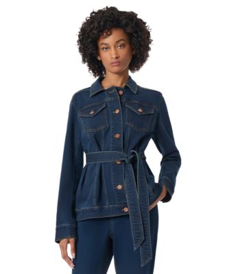 Jones New York - Petite Belted Button-Front Trucker Jacket