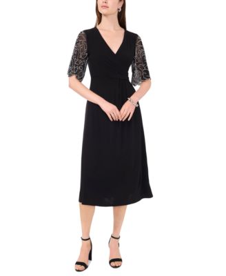 MSK - Women's Sheer-Sleeve Fit & Flare Dress