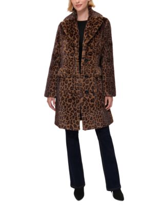 Jones New York - Women's Printed Faux-Fur Button-Front Coat