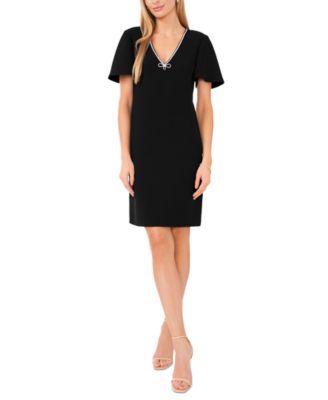 CeCe - Women's Embellished V-Neck Short-Sleeve Dress