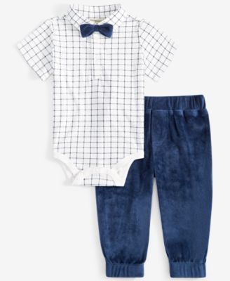 First Impressions - Baby Boys Collared Bodysuit & Velour Pants, 2 Piece Set