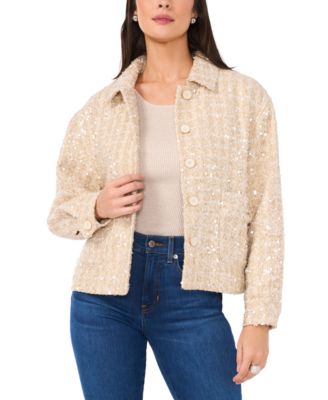 Vince Camuto - Women's Metallic Tweed Button-Down Jacket