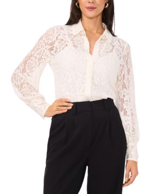 Vince Camuto - Women's Lace-Overlay Button-Down Blouse