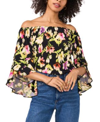 Vince Camuto - Women's Printed Off-The-Shoulder Flutter-Sleeve Top