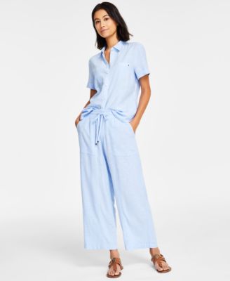 Tommy Hilfiger - Women's Linen-Blend Wide-Leg Drawstring Pants