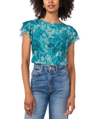 Vince Camuto - Women's Metallic-Print Tiered-Sleeve Top
