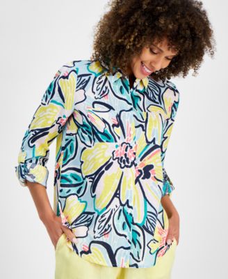 Charter Club - Petite 3/4-Sleeve Roll-Tab Shirt
