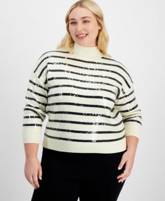 On 34th - Trendy Plus Sequin Striped Mock-Neck Sweater