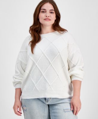 Absolutely Famous - Trendy Plus Size Crewneck Faux-Pearl-Trim Sweater